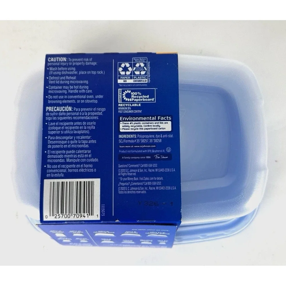 Ziploc Large Rectangle 8 Cup Containers with Lids, 2 Count Clear Deep Rectangle